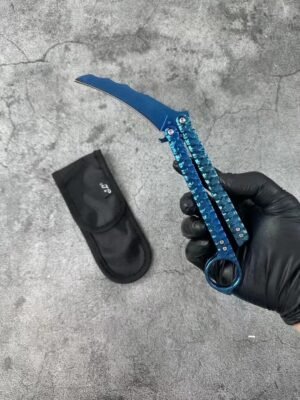 Balisong Karambit Eagle Claw Variation Schleudermesser Farbe Titanium Edition – Bild 7