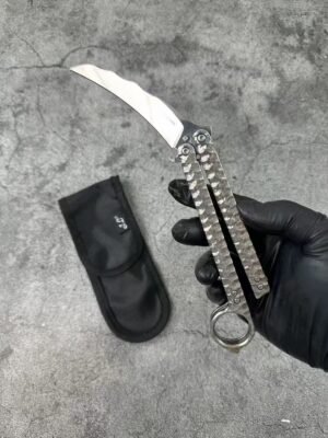 Balisong Karambit Eagle Claw Variation Schleudermesser Farbe Titanium Edition – Bild 5