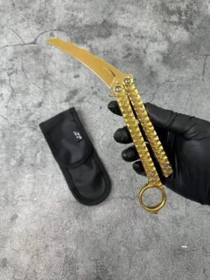 Balisong Karambit Eagle Claw Variation Schleudermesser Farbe Titanium Edition – Bild 6
