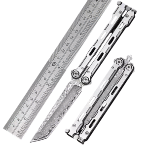 Damascus Balisong Ganzstahl-Trainingsmesser, ungeschrft
