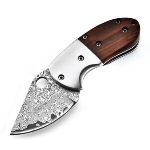 Mini-Mantis-Messer, Klappmesser aus Damaststahl, Holzgriff, Taschenmesser, tragbar, Auspacken