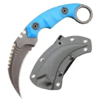 Karambit-Messer, D2-Stahl + Nylon-Fiberglas-Griff, Outdoor-Klauenmesser mit Kydex-Scheide, Edc-Blau